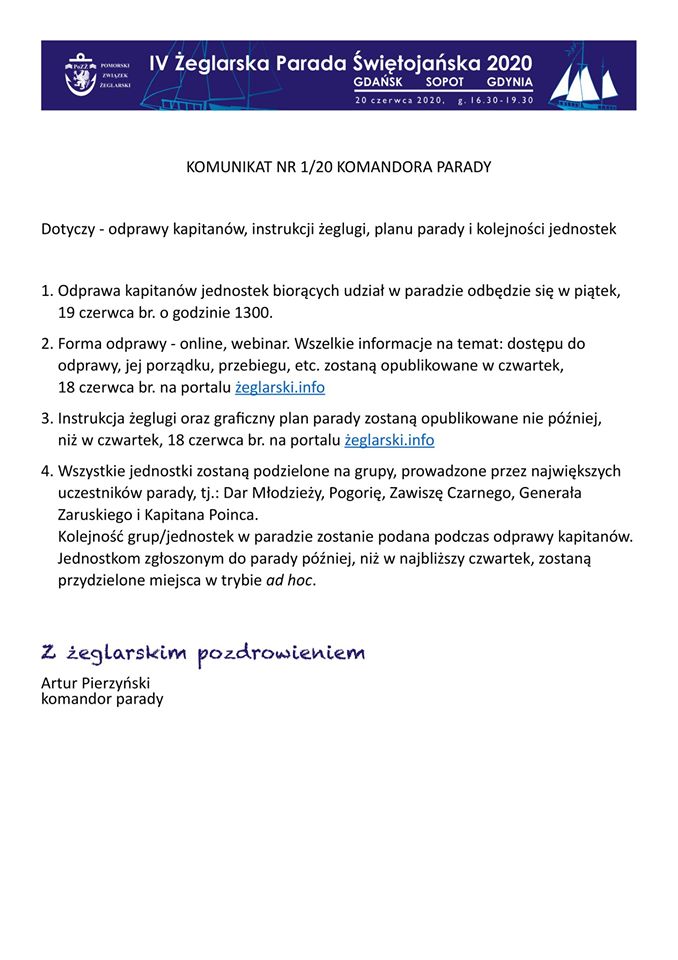IV Żeglarska Parada Świętojańska 2020